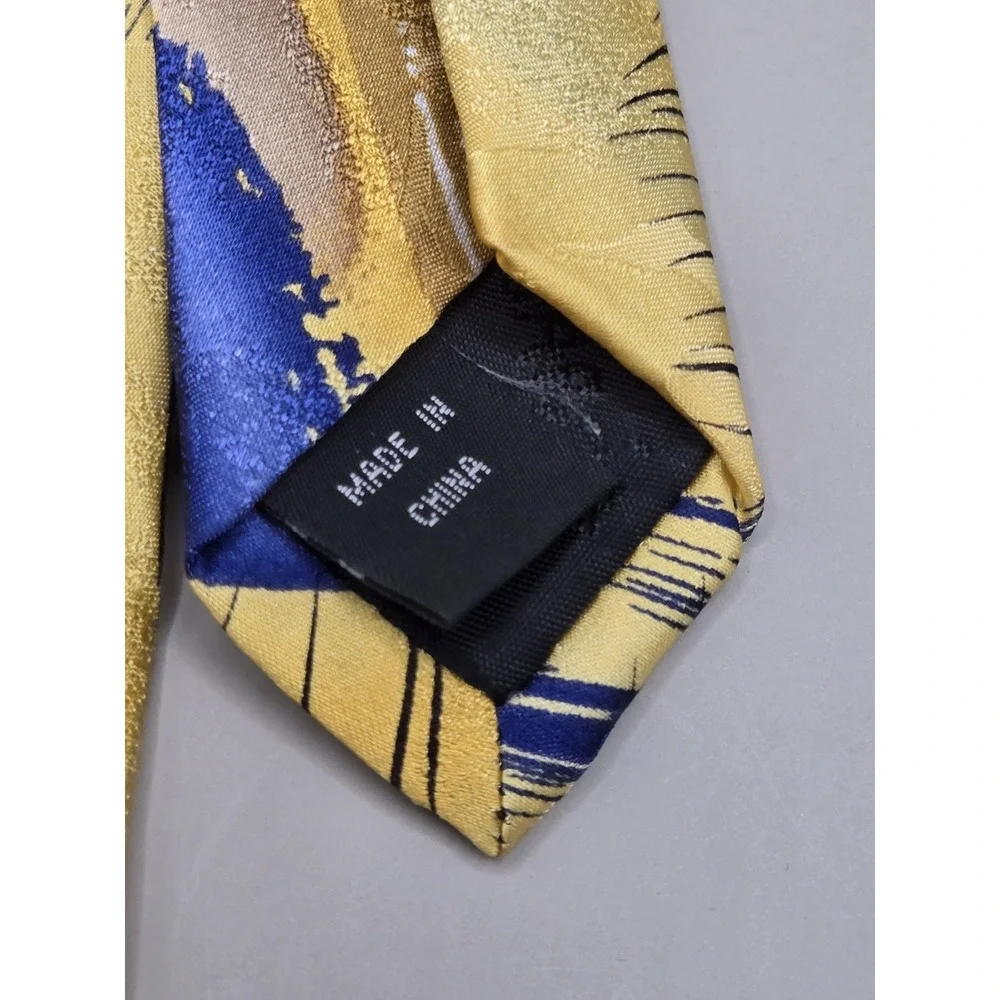 J. Garcia Two Guards Collection 54 Silk Necktie Gold Blue Abstract Tie